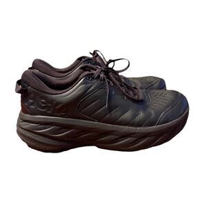 Hoka Shoes Mens M BONDI SR Size 13 Black Leather 1110520 Oil Slip Resistant